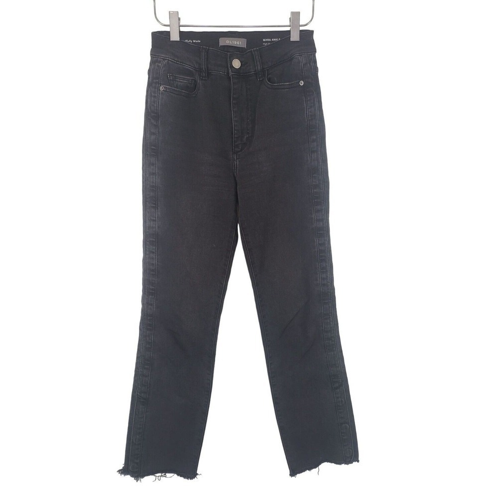 DL 1961 Jeans 25 Womens High‎ Rise Instasculpt Straight Leg Black Raw Hem